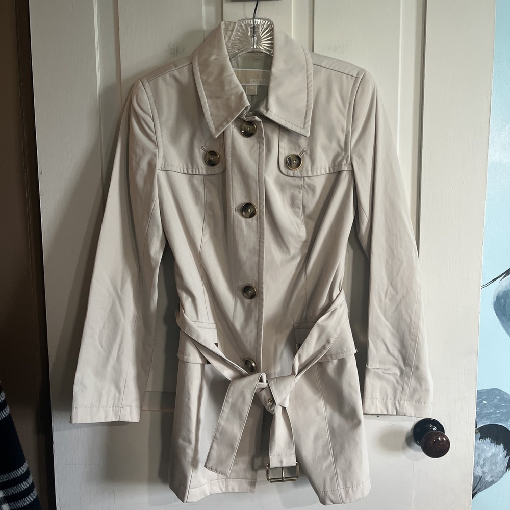 Michael Kors Womens Tan Belted Trench Coat Khaki Size XS Classic Designer